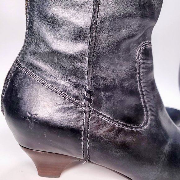 FRYE Steffi Back Zip Knee High Riding Boot Distressed Charcoal Grey Leather Sz 9 - Picture 3 of 12